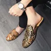 Dress Shoes Summer Men Leather Casual Shoes Leopard Print Men's Mules Slippers Breathable Males Sandals Slip-on Half Loafers Zapatos Hombre J230808