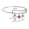 Braccialetti con ciondoli Nastro rosa da donna per la consapevolezza del cancro al seno femminile Bracciale allungabile con filo d'argento Regalo di gioielli per infermiera sopravvissuto Drop De Dhxpg