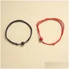 Braccialetti con ciondoli 2 pezzi / set Braccialetto di coppia di perline di moda con carta per donne Uomini amanti Pietra lavica Catene di corda di pietra naturale Amicizia D Dh4Ws