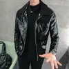 Men's Jackets 2023 Spring Shiny Leather Jacket Stage Costume Nightclub Club Solid Color Slim Coats 230809