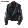 Dames lederen faux schapenvacht jas voor dames jas winter lente moto biker echte topkwaliteit zwart S7547 230808