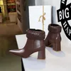 Zapatos BIGTREE, botines de mujer de tacón grueso, tejido de diseñador con solapa, botas de cuero, botas cortas puntiagudas a la moda, zapatos de mujer L230704