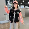 Kurtki Teen Girls Spring Autustwa Fashion Bomber Kurtki dla dzieci streetwear baseball mundur sportowy płaszcz luźne studenci odzieży wierzcha 8 10 12 14y 230808