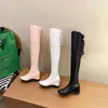 Botas longas femininas sexy com acabamento em renda, doce beleza, rosa, acima do joelho, com salto de cunha, fita e cadarço, botas quentes de inverno L230704