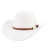 Berets Brown Belt Buckle Western Cowboy Hat Women Men Ethnic Style Cowgirl Fedora Wide Brim Sun Felt Panama Cap