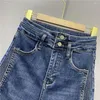 Kvinnors jeans mode nit Bell-bottom för kvinnor vår hösten hög midja mager smal flare denim byxor streetwear kvinnlig