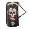 Belidome Skeleton Skull Carteira preta para mulheres Bloqueando couro PU com zíper ao redor das carteiras Clutch Wristlet Viagem Bolsa longa