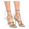 Sandals Sheepskin Cross-tied Lace-up Gladiator Women Peep Toe Ankle Strap Ladies Cut-outs Summer Dress Slingback Shoes