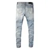 Mens Jeans ARRIVISS DIRVISERADE LIGHT BLÅ MALLY RIPPAD STREETSKAV DAMED RHINSTONES Målad Slim Fit Stretch förstörd 230809