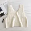 Pulls pour femmes pull en tricot gilet femme automne style collégial solide col en v mode coréenne lâche étudiant tout match gilet sans manches