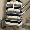 Women's Hoodies Sweatshirts Retro Striped Hit Color Sweatshirt Polo Collar Pullover Female Oversized Sweatshirt Harajuku Style Ladies Vintage Preppy Top 230808