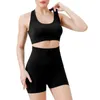 Zweiteilige Damen-Hose, Workout-Outfits für Damen, 2 nahtlose, gerippte Leggings mit hoher Taille und Sport-BH, Yoga-Matte, Träger-Set, Handtuch