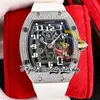 ZYF 67-01 Automatic Mechanical Mens Watch 316L Stainless Steel Paved Diamonds Case Skeleton Dial Number Markers Red Rubber Strap eternity Herrenuhr Reloj Watches