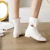 Strawberry Pendant Bow-Knot Lolita Style Student Boots Cute Pink Lace Trim Winter Warm WomenS Mid-Calf Boots Side Zipper L230704