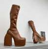 Naked Wolfe Boots Diseñador Mujer Tacones gruesos Moda Motocicleta Cuero Medio Botines Vestido de lujo Fiesta Zapatos de bota occidental