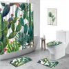 Porta-escovas 3D Plantas Tropicais Cacto Cortina de Chuveiro Conjunto de Decoração de Banheiro Criativo Pintado à Mão Cortinas de Banheiro Impermeáveis Tapete Antiderrapante 230809