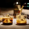 Japanese Style Small Mountain Cup With Walnut Beech Base Clear Crystal Liquor Vodka White Spirit Shot Glasses Whiskey Tumbler HKD230809