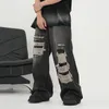 Męskie dżinsy Funaq amerykański styl vintage podmocne dżinsowe spodnie Hip Hop Mężczyzna Wahsed proste spodnie 2023 Spring Stylowy 24B2514