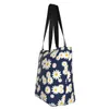 Sacolas de compras Reciclagem Saco floral com estampa de margarida Saco de ombro feminino Saco de lona Durável Margaridas Flor Mercearia Comprador