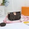 Pochette Multi Accessoires Bag Crossbody Designer Women Leather Stain Clutch Classic Flower Grid Black Pink Beige Pres Contter Pass