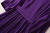 2023 Verano Púrpura Color sólido Bordado Vestido 3/4 Manga Cuello redondo Paneles Midi Vestidos casuales A3Q102217