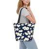 Sacolas de compras Reciclagem Saco floral com estampa de margarida Saco de ombro feminino Saco de lona Durável Margaridas Flor Mercearia Comprador