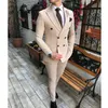 Herrdräkter blazrar Beige Men's Suit 2 stycken Double-Breasted Notch LAPEL FLAT Slim Fit Casual Tuxedos för WeddingBlazerpants 230808