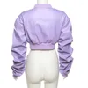 Chaquetas de mujer de cuero PU sólido corto Varsity béisbol mujeres plisado manga larga cremallera Casual motocicleta abrigos Streetwear Crop Tops