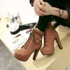 Boots Fashion Classic Femane Platform Shoes Women Thin Heels WomenANKLE Boots Lace-up Round Toe High Heel Boots for Women 230809