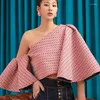 Chemisiers pour femmes Vêtements pour femmes Personnalisation haut de gamme Méthode élégante Tempérament sexy Épaule dénudée Manches à volants sur le côté Chemise Jacquard