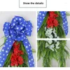 Couronne patriotique de fleurs décoratives pour porte d'entrée 29.52x11.81 pouces Memorial Day rouge blanc et bleu étoiles fleur artificielle