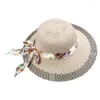 Chapeaux à large bord femme élégant Floral nœud papillon ruban soleil Vintage paille été voyage Protection bords vêtements accessoires