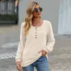 Damesblouses Lente Herfst T-shirt Lange mouw Stretch Ronde hals Effen kleur Manchet Dames Tops Shirt Pullover