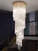 Lampadario di cristallo di lusso moderno Lampadari a sospensione americani grandi e lunghi in oro Luci Apparecchio Lustre Home Villa Scale Way Hotel Lobby Droplight Lamparas Luminaria