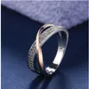 Simple Personality X-Shaped Two-Tone Women's Zircon Alloy Ring Accessories Jewellery Wholesale