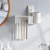 Tandborstehållare Badrumshyllor väggmonterad tandkräm hållare sugkopp lagringsställ toalettartiklar arrangör Tillbehör 230809