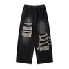 Jeans da uomo FEWQ Pantaloni in denim strappati vintage stile americano Hip Hop Pantaloni dritti lavati maschili 2023 Primavera alla moda 24B2514