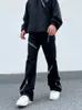 Mens Jeans style retro street zipper design men jeans pure black loose straight flared pants high waist wide leg 230809