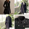 Kvinnors ull blandar kvinnor Autumn Winter Long Jacket Black Black Double Breasted Belt Slim Fleece Plus Size Ladies Trench Coats DH0oz