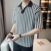 Men's T Shirts 2023 Summer V Neck Shirt Men Short Sleeve Loose Striped Casual T-Shirt Streetwear Social Business Tee Tops Clothing