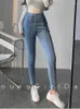 Women's Jeans Korean Women Sexy High Waist Elastic Tight Slim Leggings Double Breasted Pencil Pants Denim Trousers U114