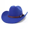 Boinas Castanho Cinto Fivela Chapéu De Cowboy Ocidental Mulheres Homens Estilo Étnico Cowgirl Fedora Aba Larga Boné de Feltro Sol Panamá