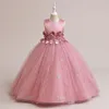 Meisjesjurken roze tule bloem voor bruiloften prinses kind elegante mouwloze avondfeest prom prom first communion optocht baljurk