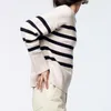 Women's Sweaters 2023 Spring Slit Loose O Neck Long Sleeve Striped Sweater Lazy Soft Knit Jumper Female All-match Pullover Mujer