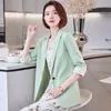 Women's Suits Summer Fashion Small Blazer Jacket Women Casual Korean Pockets Half Sleeve Coat Office Ladies Solid Loose Thin