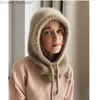 Beanie/Kafatası Kapakları Kadın Tavşan Kürk Şapk Kış Örtü Hoodie Yaka Ayarlanabilir Sıcak ve Gevşek Balaclava Hat Unisexc Z230809