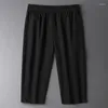 Pantalons pour hommes été surdimensionnés hommes Short en soie de glace recadrée taille élastique poche à fermeture éclair pantalons de survêtement Fitness ample jambe large pantalon masculin