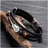 Charm Bracelets Stainless Steel Mini Guitar Leather For Men Punk Personalized Genuine Rope Bangle Music Fashion Jewelry Gift Drop Deli Dhqwv