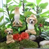 Trädgårdsdekorationer Yoga Dog Staty Set Miniature Decoration Plant Pot Porch Flower Patch Window Terrace Balconies Tablett Prydnader