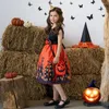 Girl Dresses Classic Kids Halloween Witch Ghost Castle Printed Short Sleeveless Cosplay Fancy Gowns Princess Children Party Outfits